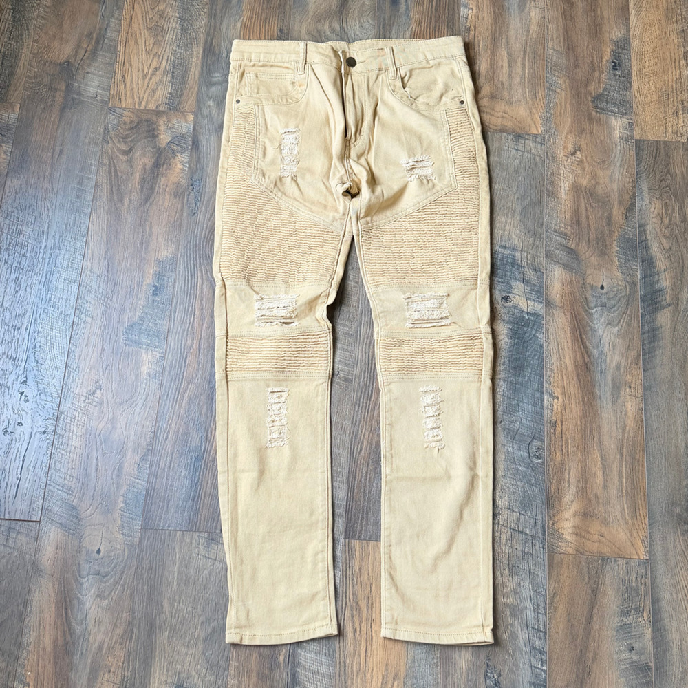 Cotton ripped tan skinny leg slim jeans 30x27 boys kids streetwear  emo